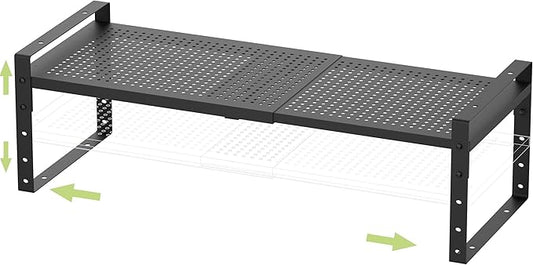 Expandable Stackable Aadjustable Spice Rack Pantry Shelf for Kitchen Cabinets Counter Shelves Countertop Cupboard Storage Solution,Sturdy Heavy-Duty Metal Construction(1Pack/Black/Medium)