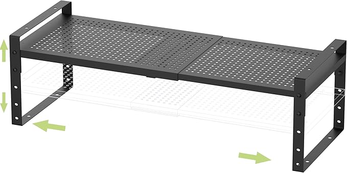 Expandable Stackable Aadjustable Spice Rack Pantry Shelf for Kitchen Cabinets Counter Shelves Countertop Cupboard Storage Solution,Sturdy Heavy-Duty Metal Construction(1Pack/Black/Large)