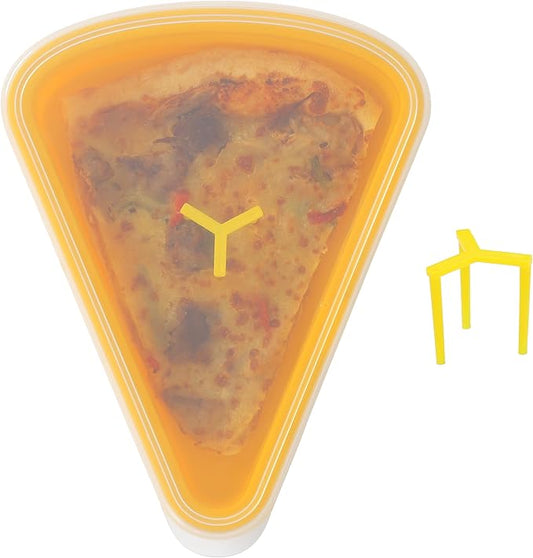 2-Pack Reusable Silicone Leftover Pizza Slice Storage Container with Air-tight Lids-BPA Free,Fits Single Slice up to 16”,Save Space,Refrigerator organizer(2 Yellow)