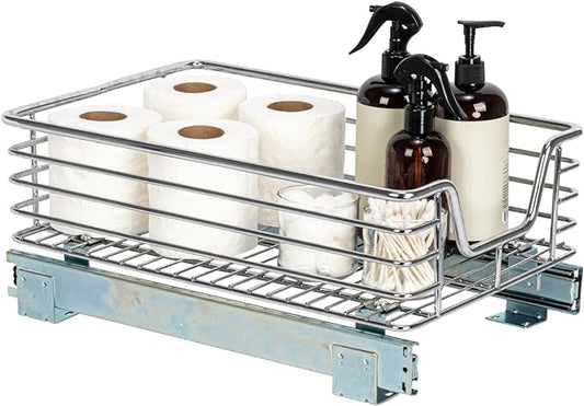Household Essentials Glidez Chrome-Plated Steel 1-Tier Sliding Under Sink Cabinet Organizer, Chrome