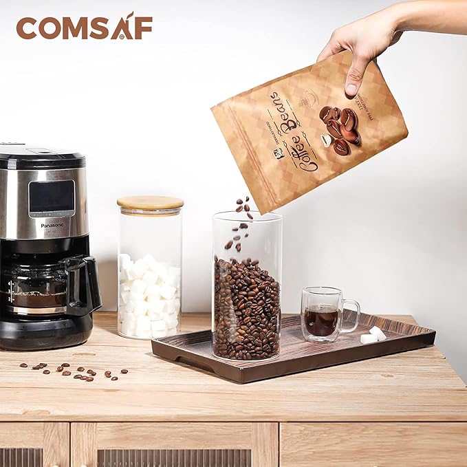 ComSaf Airtight Glass Storage Canister with Wood Lid(44oz), Set of 3 Glass Jars with Lids, Clear Food Storage Container Jar with Sealing Lids for Dry Food Cereal Oat Sugar Tea Coffee Beans, Round