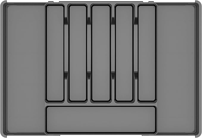 Silverware Drawer Organizer, Expandable Utensil Tray for Kitchen Drawers, BPA Free Flatware and Cutlery Holder, Adjustable Plastic Storage for Utensil like Spoons, Forks, Knives.Black