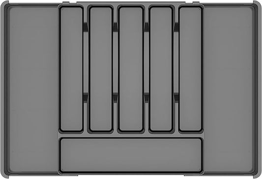 Silverware Drawer Organizer, Expandable Utensil Tray for Kitchen Drawers, BPA Free Flatware and Cutlery Holder, Adjustable Plastic Storage for Utensil like Spoons, Forks, Knives.Black