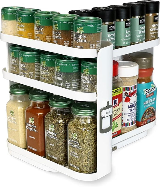 Cabinet Caddy SNAP! Spice Rack Organizer for Cabinet - Slide & Rotate Seasoning Organizer - 3 Snap-In Adjustable Shelves for 5 Tier of Storage - Magnetic Modular Design - 8.9”H x 6.1”W x 10.8”D