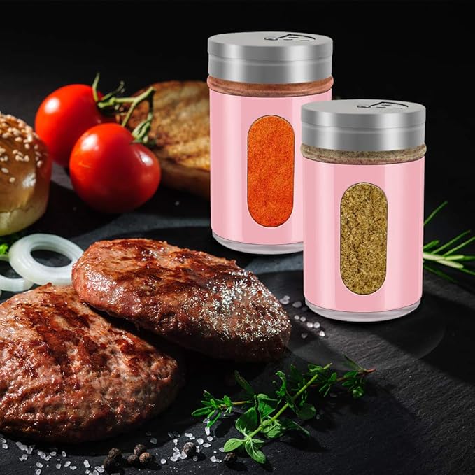 Accmor 2pcs Salt and Pepper Shakers,Stainless Steel Shaker for Salt Powder Sugar Cinnamon Pepper, Spice Dispenser with Adjustable Pour Holes,Pink