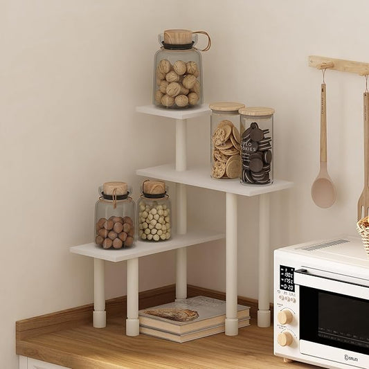 Furinno Turn-N-Tube 3-Tier Multipurpose Corner Countertop Organizer Shelf, White/White