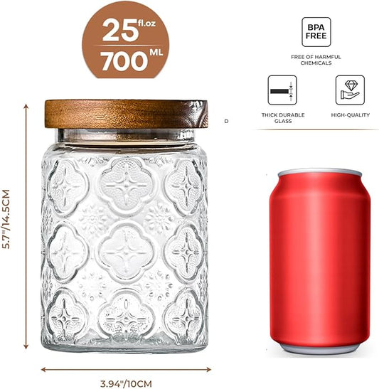 3-Pack 25oz Vintage Glass Jar With Lid, Glass Storage Containers, Airtight Kitchen Storage Containers For Sugar, Coffee, Tea, Spice, Flour, Candy Cookie, Pasta, Cereal