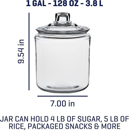 Anchor Hocking Heritage Hill 1 Gallon Glass Jar with Lid, Set of 2