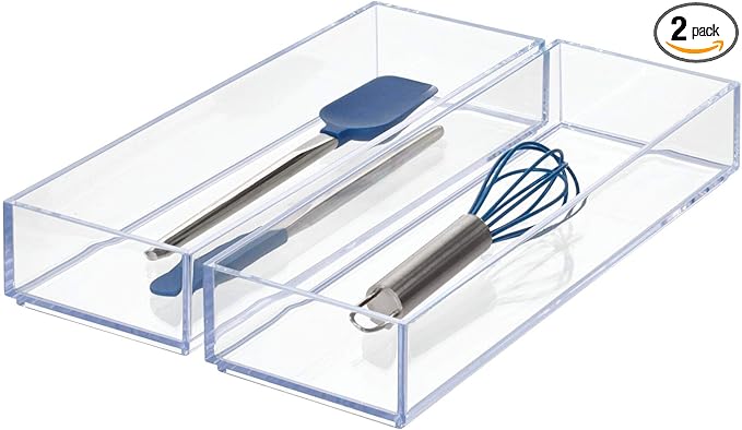 iDesign Clarity Drawer, Kitchen and Bathroom Organization Silverware, Spatulas, Gadgets, Large-Set of 2