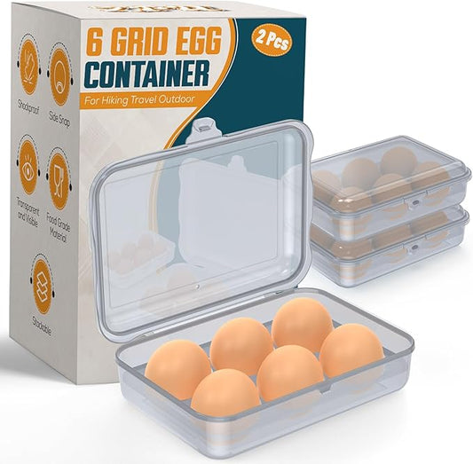 ZPU Egg Holder Camping, 2Pcs 6 Grid Egg Container, Plastic Egg Carrier for Camping Picnic Travel Outdoor Refrigerator Kitchen, Protective Egg Storage Case, Silver Grey