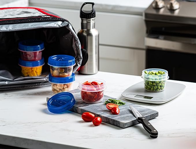 Twist Top Containers Small Food Storage Containers Blue Screw on Lid Reusable Stackable Leakproof Airtight, Pack of 10-4 oz Containers