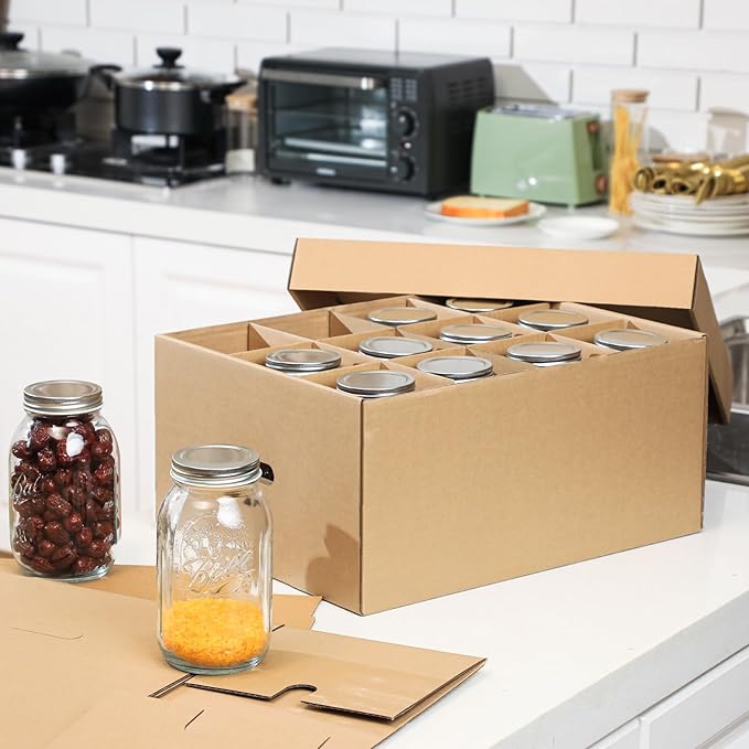 6 Pieces Mason Jar Storage Boxes 32 oz Canning Boxes with Handles and Dividers Stackable Mason Jar Storage Containers Canning Organizer for Stacking (Natural Color)