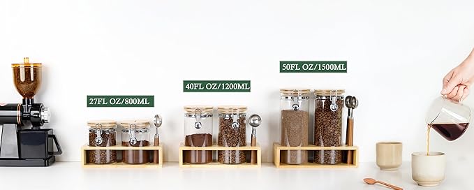 KKC HOME ACCENTS Airtight Clear Glass Coffee and Tea Storage Jars with Lids and Scoops, Air tight Sealed Coffee bean Containers with Clamp Lids for Ground Coffee,Sugar,Loose Leaf Tea,Matcha, 27 FL OZ