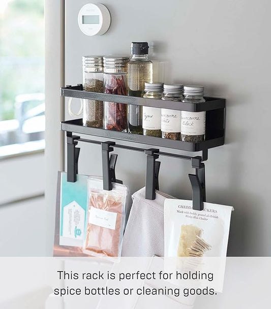 Yamazaki Home Tower Magnetic Kitchen Spice Rack Organizer Shelf With Easy-Grip Rotating Adjustable Clips, Floating Rack With Strong Hooks - Steel