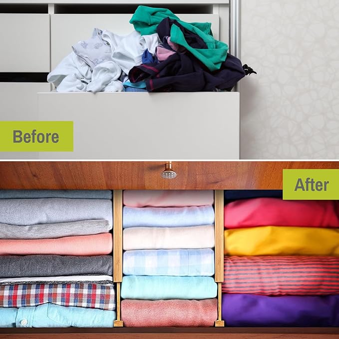 Homemaid Living Bamboo Drawer Dividers Adjustable & Expandable, Kitchen Drawer Organizer, Ideal for Silverware, Dresser Drawer Organizer or Bedroom & Bathroom Drawers Organizers (8pk)