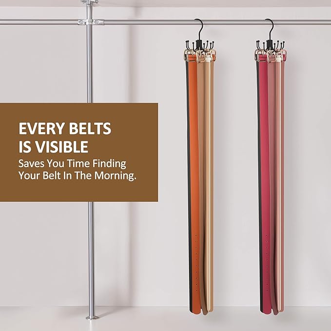 ZEDODIER Belt Hanger, 2 Pack Belt Rack Closet Accessories Organizer, Maximum 24 Storage Capacity, Hanging Holder Storage Hook for Belt, Bra, Tank Top, Tie, Scarf, Purse, Black