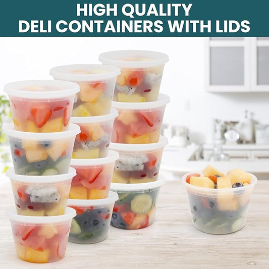 Deli Containers with Lids - 16 oz Plastic Food Storage Containers, 48 Sets - BPA Free, Microwave, Freezer & Dishwasher Safe