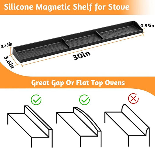 30 Inch Silicone Stove Top Shelf Magnetic for Kitchen Gadgets, Soft Flexible Strong Magnetic Heat Resistant Spice Rack Kitchen Organizer for Over Stove