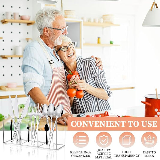 Acrylic Cutlery Storage Organizer Bin Clear Acrylic Silverware Caddy Utensil Holder 3 Compartment Cutlery Caddy Plastic Cutlery Silverware Holder for Countertop Kitchen Party Buffet Picnic