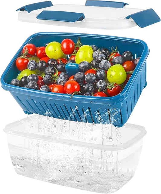 Shopwithgreen 68oz Berry Keeper Fruit Storage Container for Fridge, Fresh Food Produce Saver Containers with Removable Drain Colanders and Lid, Vegetable Lettuce Keeper Bowl for Refrigerator Organizer