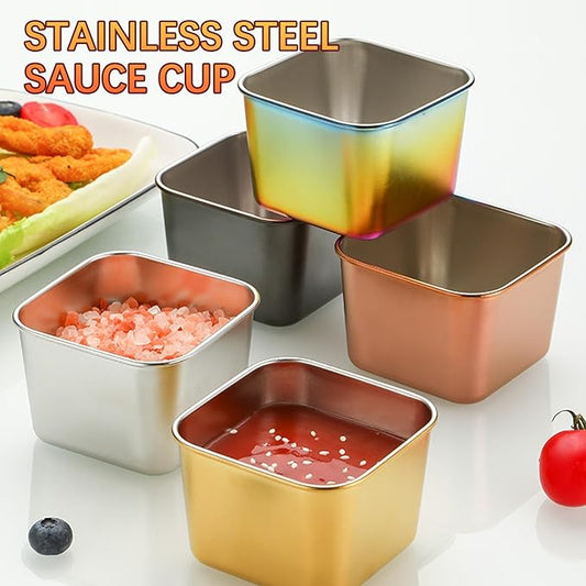 Small Condiment Containers To Go, 5 Pcs Square Spice Jar Kits with Lids, Individual Portion Cups, Leakproof Reusable Ideal for All Hot and Cold Sauces, Lunch Box, Work Trip