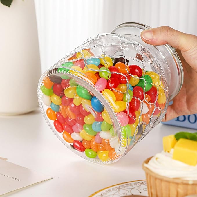 WHJY Set of 2 Airtight Glass Jars Decorative Jars, 32oz Jar of Hearts Cute Cookie Jar Decorative Jars with Lids Candy Jars for Candy Buffet Heart Shaped Lid - Stripes Textured
