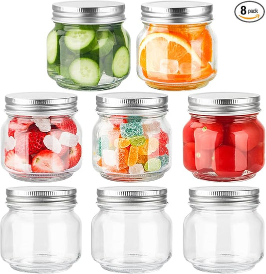 GUEQUITLEX Glass Mason Jars With Lids Genuine Preserve Jar 8oz, Canning Jars for Food Storage, Dry Food, Snacks, Candies, DIY Projects 8 Pack