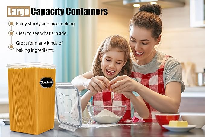Wildone Extra Large Tall Airtight Food Storage Containers 6.5L/ 5.9QT, Plastic BPA Free Kitchen Pantry Storage Containers 4 Pieces for Flour, Sugar, Rice, with 20 Labels & 1 Marker, Gray
