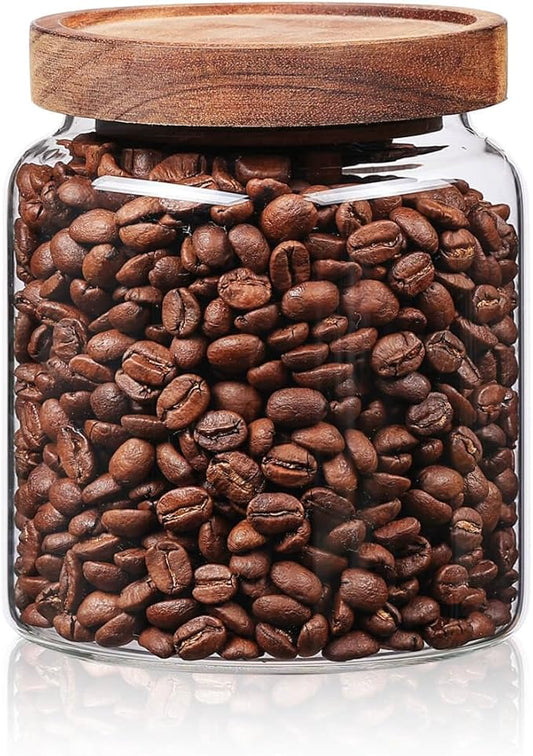 Labina Glass Storage Container Airtight Food Jars Kitchen Canister with Wood Lids, 20 Oz Wide Mouth Pantry Organization Glass Jar for Flour, Sugar, Cookie, Spagetti, Nuts and Candy