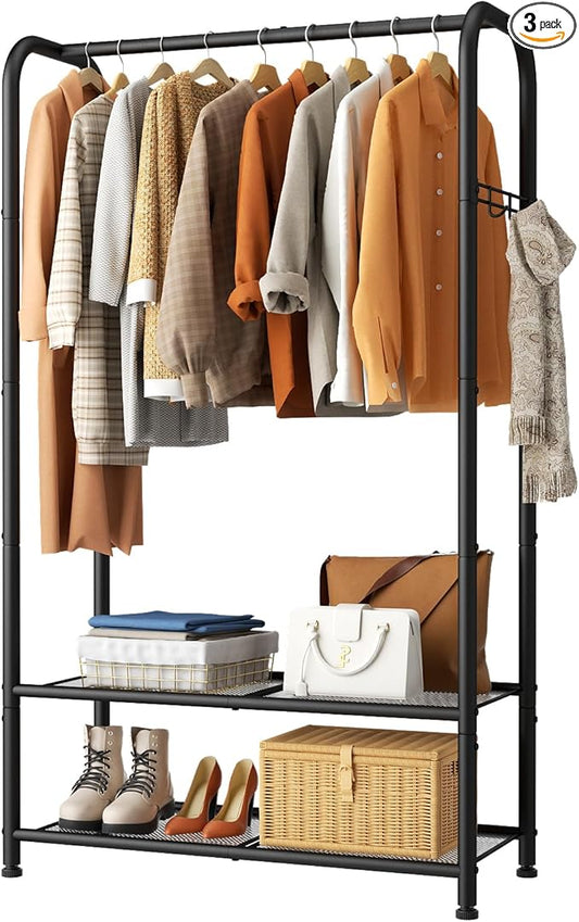 SINGAYE Clothing Racks For Hanging Clothes Rack Portable Closet Garment Coat Rack With Shelves Heavy Duty Hanger Stand Wardrobe Free Standing Closet