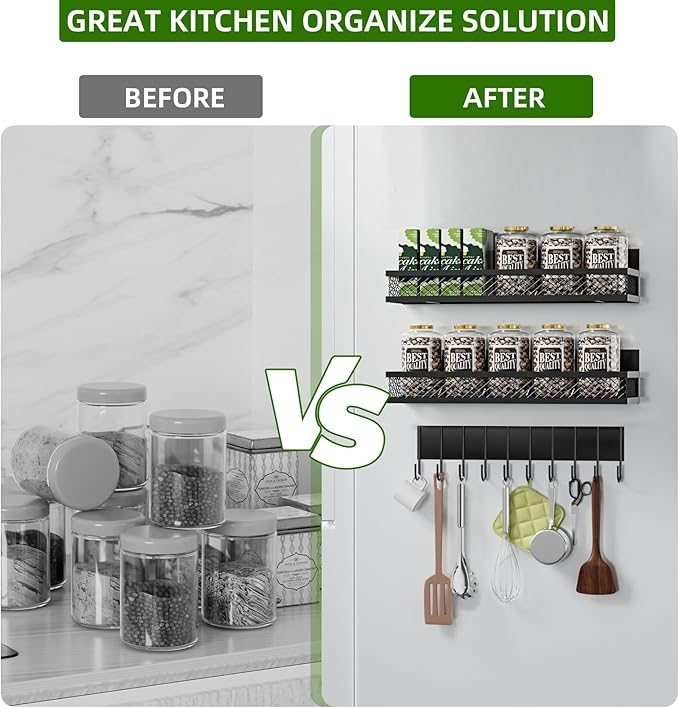 Magnetic Spice Rack for Refrigerator, 3 Pack Magnetic Shelf for Refrigerator, Movable Magnetic Basket is Used for Side Storage in Ovens, Microwaves, or Washing Machines