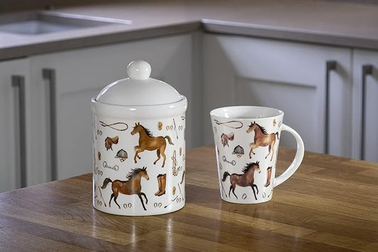SPOTTED DOG GIFT COMPANY Ceramic Food Storage Jar with Lid, Decorative Kitchen Canister for Coffee Tea Sugar, Novelty Treat Container, Equestrian Themed Gifts for Pony Horse Lovers 30oz