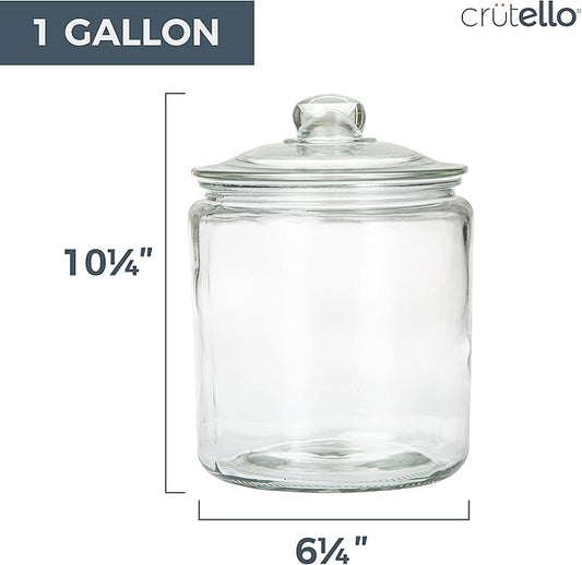 Crutello Glass Glass Apothecary Jar - 1 Gallon Storage Container with Airtight Lid for Food, Pantry, Home, Medicine - A Family-Owned American Brand