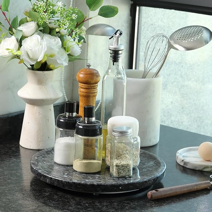 BCS Marble Lazy Susan, 12 in Round Table Top Organizer, Black