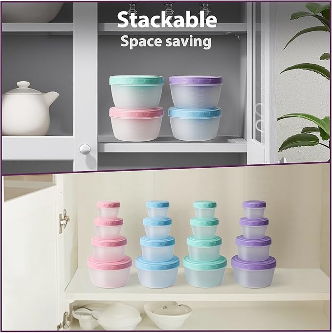 16 PCS Freezer storage Containers with Lids, Reusable BPA Free Plastic Soup Jars, Leakproof Salad Dressing Container to Go, Dishwasher & Microwave Safe Food Storage Containers for Lunch Meal Prep