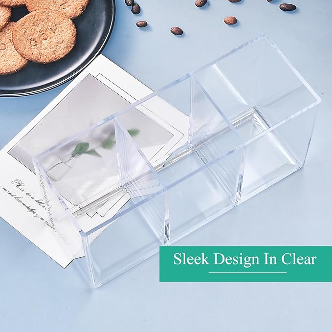 3 Pcs Acrylic Cutlery Storage Organizer, Clear Plastic Cutlery Utensil Holder for Kitchen Countertop, 3 Section Silverware Tableware Storage Box for Fork, Knife, Spoon Straws and Napkins