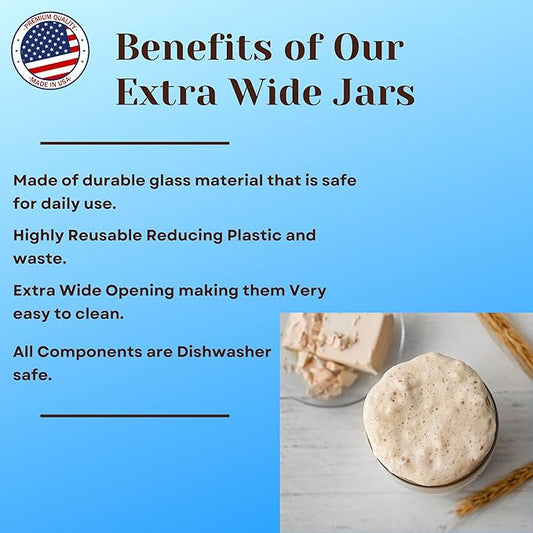 JARMING COLLECTIONS Mason Jars 16 oz Glass Extra Wide Mouth Pint Storage Jars with Lids - BPA Free Plastic Storage Lids - Made in USA - Pint Glass Jars 16 oz with Lids, Ryan16WTX3
