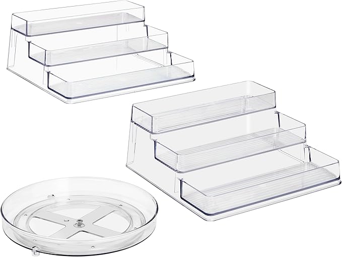 Sorbus Pantry Spice organizer Set, 3-Tier Seasoning Organizer for Cabinet (2 Pack) and Lazy Susan Spice Rack Turntable 9-Inch, Spice Organization for Cabinet, Condiment Organizer Pantry & Refrigerator