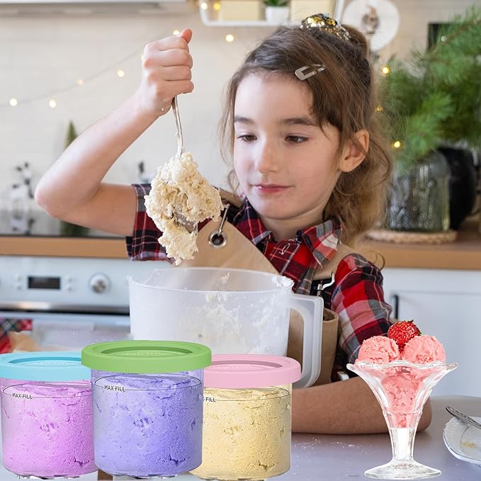 16oz Ice Cream Containers Replacement for Ninja Creami Pints, 4 Pack Creami Pint Containers Compatible with NC301 NC300 NC299AMZ NC290 Series Ice Cream Maker, BPA-Free, Airtight & Dishwasher Safe