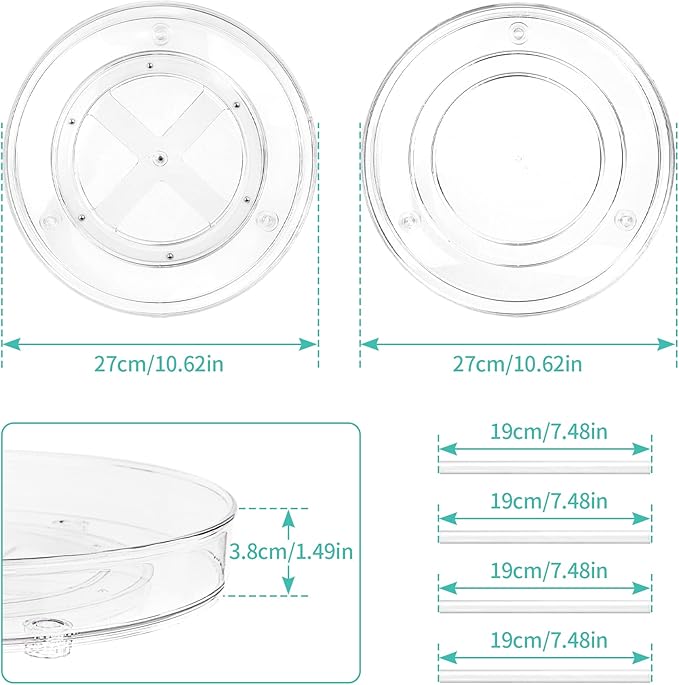 Lazy Susan Turntable Organizer for Cabinet, 2 Tier Clear Spice Rack for Pantry Lazy Susan Organizer, Kitchen, 11 inch