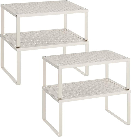 SONGMICS Spice Racks, Cabinet Shelf Organizers, Shelf Organizers, Countertop Organizers, Shelf Risers, Stackable, Expandable, Set of 4 Metal Kitchen Counter Shelves, Oatmeal Beige UKCS006K01