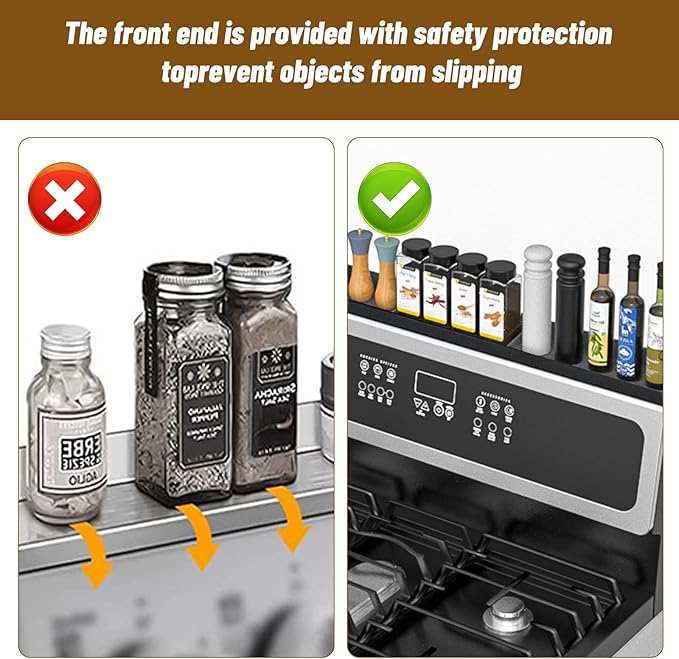 30 Inch Silicone Magnetic Stove Top Shelf with 6 Magnets, Stove Spice Rack Shelf Foldable Magnetic Spice Rack for Stove, Stove Shelf for Back of Stove, Stove Rack for Kitchen (black)