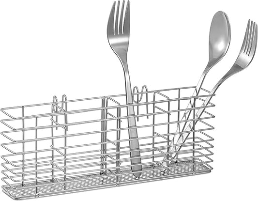 Slideep Stainless Steel Cutlery Utensil Holder Silverware Organizer with Hooks removable Drying Rack Silverware Holder Utensil Cutlery Basket Kitchen Dish Drainer Dish Drying Rack