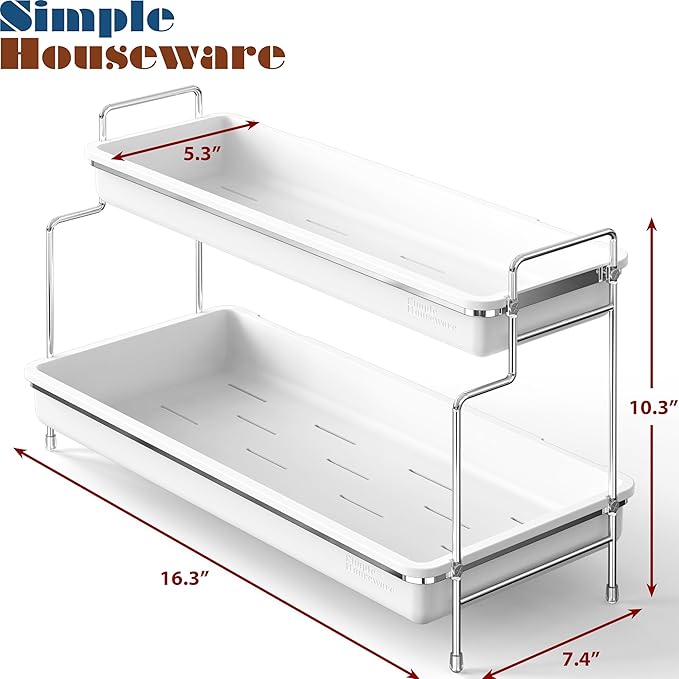 Simple Houseware 2-Tier Spice Rack Kitchen Organizer Countertop Shelf, White