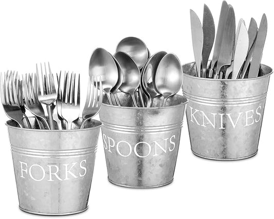 Honeydak 3 Pcs Farmhouse Silverware Holder Countertop Metal Cooking Utensil Caddy Fork Knife and Spoon Cutlery Organizers for Kitchen Counter, Cabinet, Drawer or Pantry
