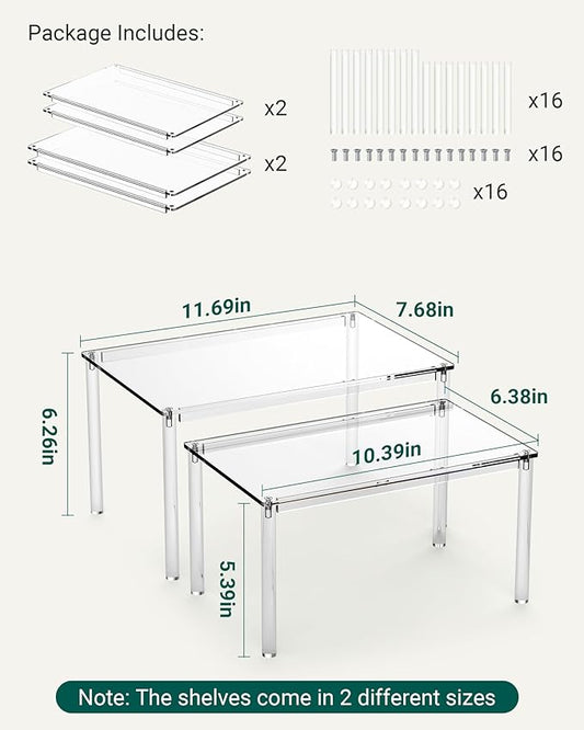Acrylic Cabinet Organizer, Set of 2 Shelf Organizer, Spice Rack Organizer for Cabinet, Desk Countertop Organizer, Stackable Shelves for Pantry Kitchen Storage and Organization