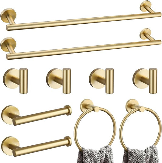 YACVCL 10 Pieces Bathroom Hardware Set Gold, 27.5 Inch Bathroom Towel Holder Set SUS304 Stainless Steel Towel Bar Set Wall Mounted Brushed Gold Bathroom Accessories Set