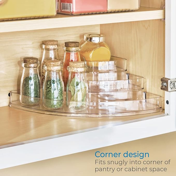 iDesign Recycled Plastic 3-Tier Stadium Spice Rack Organizer for Kitchen, Fridge, Freezer, Pantry and Cabinet Organization, The Linus Collection – 14" x 10" x 4", Clear (Pack of 2)