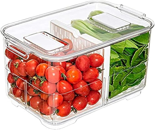 Vegetable Fruit Storage Containers, Fresh Produce Saver Refrigerator Storage Containers with Lids and Vents,Stackable Salad Lettuce Keeper,Stay Fresh Cabinet Containers Bin