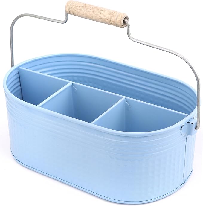 Alpha Living Home - Silverware Caddy, Utensil Holder with Handle, Galvanized Flatware Organizer for Kitchen, Countertop, Dining Table, BBQ, Picnic, Party, Farmhouse, Rustic Decor – Arctic